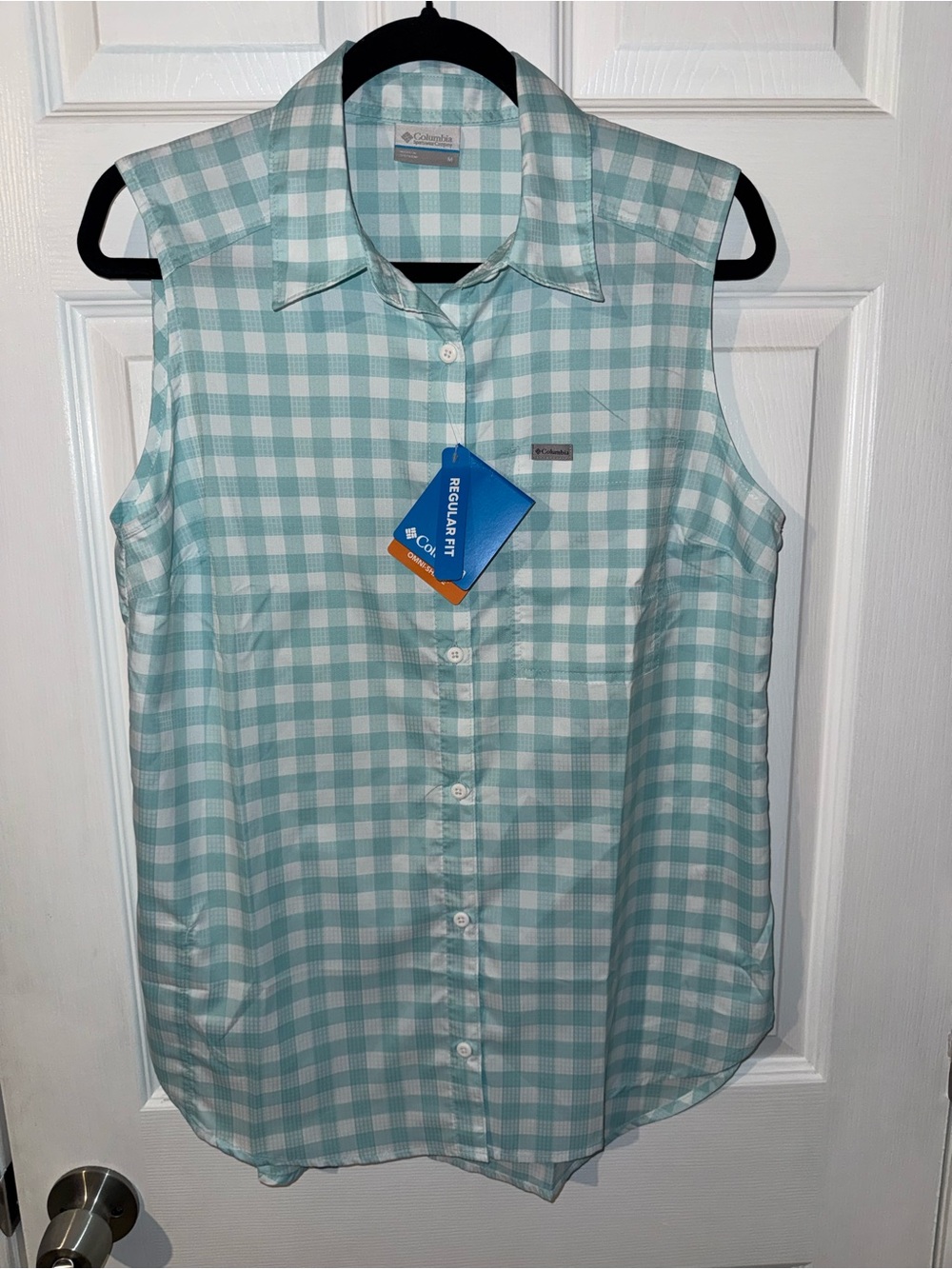 Columbia Women's Anytime Lite SL Tank Top Size Medium Teal Plaid Sleeveless NWT